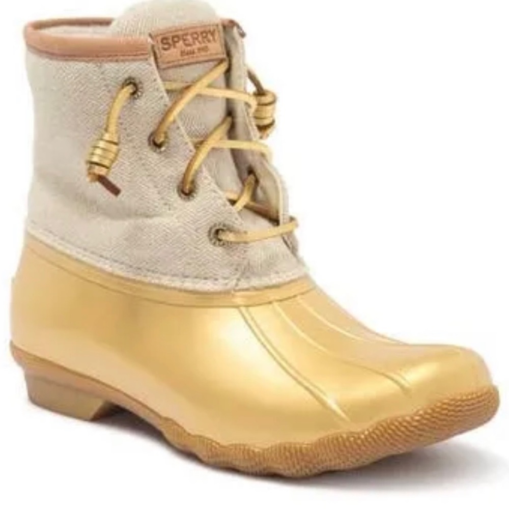 Sperry Top Sieer women saltwater metallic textile duck boots gold sz 7.5